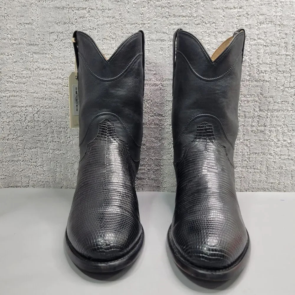 Tecovas The Earl Mens Size US 12.5D Obsidian Lizard Leather Pull-On Roper Boots